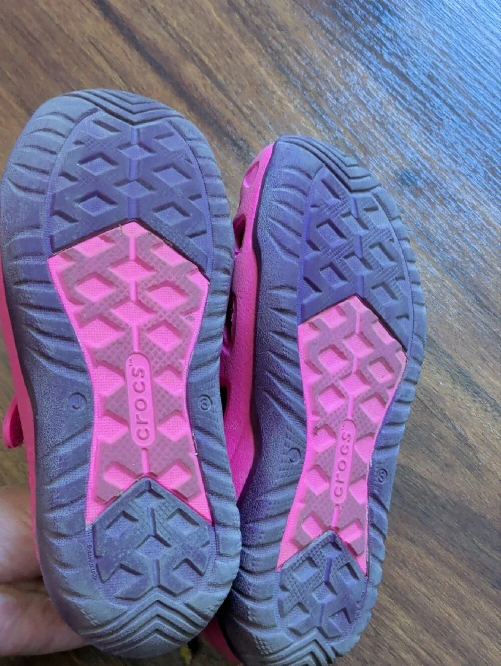 CROCS Kids Bright Pink Shoes with Lime Accents